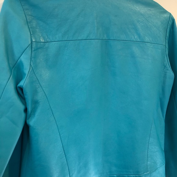 Vintage Genuine Leather Jacket- Turquoise Jacket - Picture 4 of 7